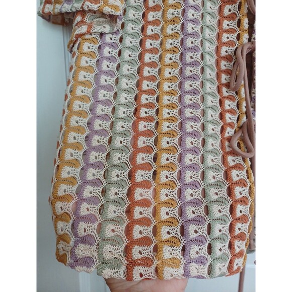 Les Amis crochet tie front top womens L boho hippie 70s indie open weave blouse - Picture 5 of 11